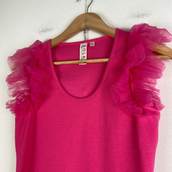 DOLAN Tulle Sleeve Tank Top Size S Hot Pink Preppy Going Out Feminine Colorful - Picture 7 of 12